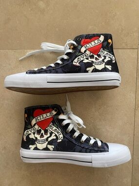 Ed Hardy Men’s Heart Skull Hi Top Converse Style Sneakers